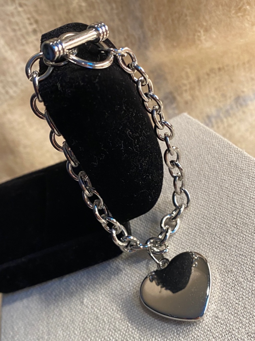 Silver Plated Heart Charm Toggle Bracelet | 7.5” | New